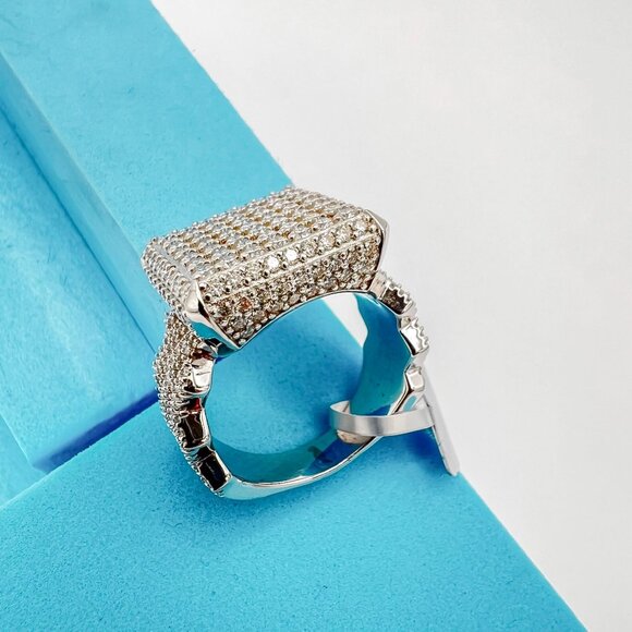 925 Sterling Sliver Moissanite Square Ring Square Cuban band, 3cm wide 3.409ctw - Picture 4 of 7